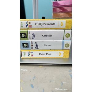 Lot of 4 Cricut Cartridges - Pretty Pennants, Carousel, Phrases, Paper Play
